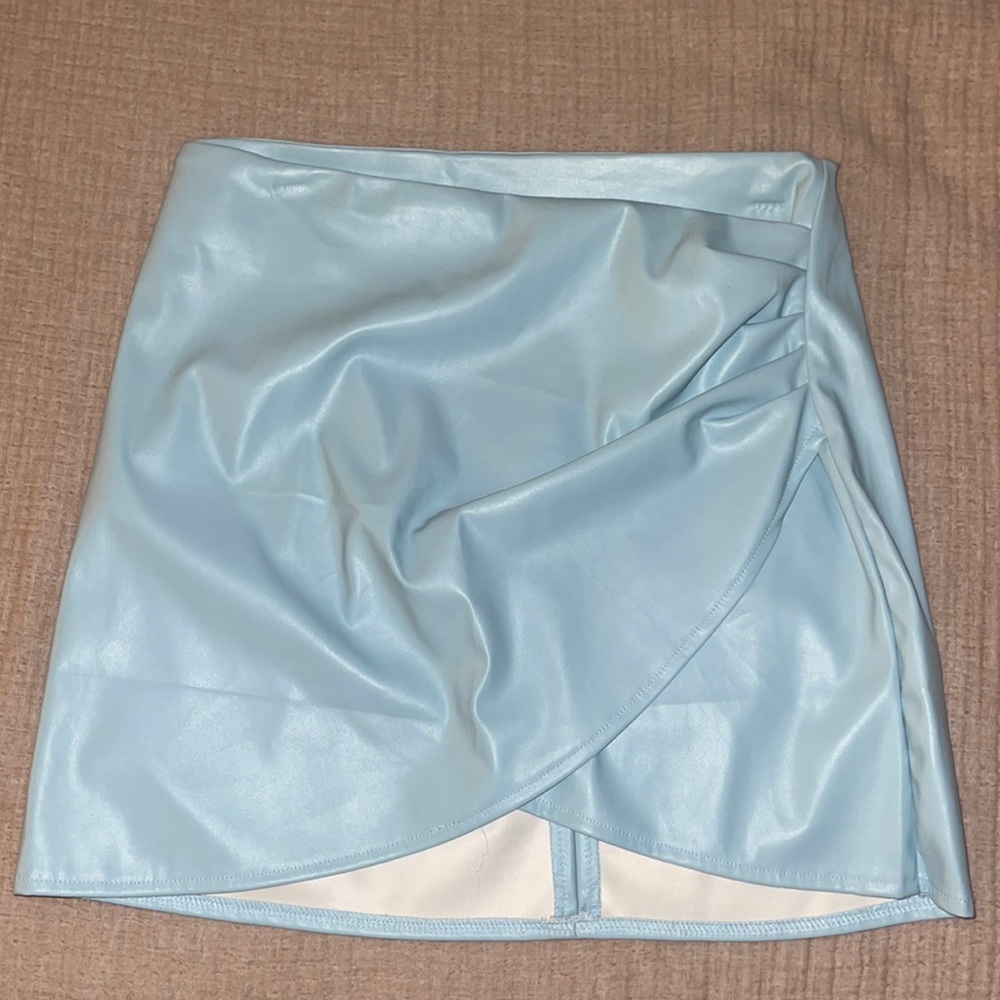 Light blue leather skirt